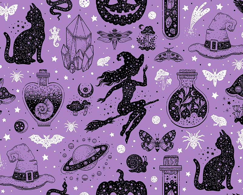 MP Digital Halloween Polycotton Witches & Potions